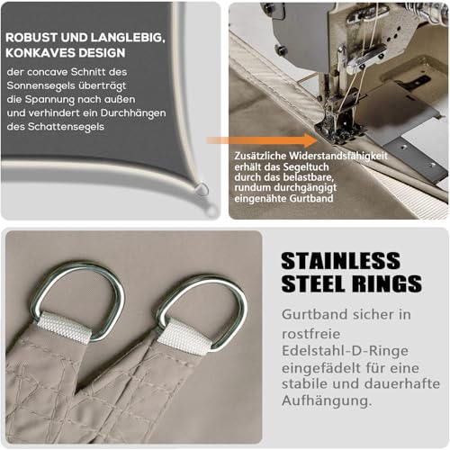 Sonnensegel Wasserdicht Quadrat 3.6x3.6m Wetterschutz Sonnenschutz PES Polyester mit UV Schutz für Terrasse Balkon Garten-Taupe – Bild 4