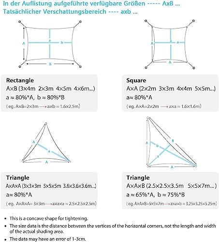 Sonnensegel Wasserdicht Quadrat 3.6x3.6m Wetterschutz Sonnenschutz PES Polyester mit UV Schutz für Terrasse Balkon Garten-Taupe – Bild 5