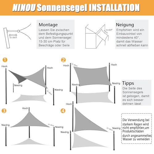 Sonnensegel Wasserdicht Quadrat 3.6x3.6m Wetterschutz Sonnenschutz PES Polyester mit UV Schutz für Terrasse Balkon Garten-Taupe – Bild 6