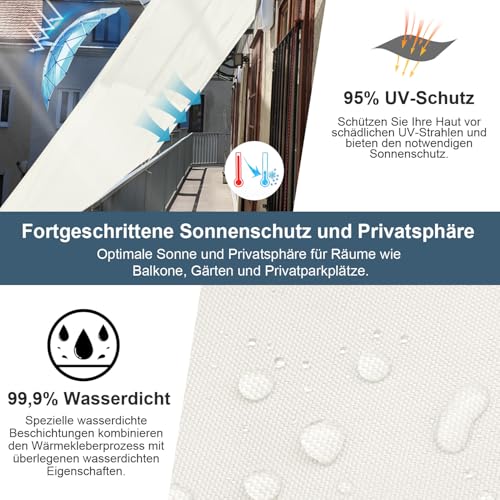 COOL AREA Sonnensegel Wasserdicht Rechteckig 4x5m Sonnenschutz 95% UV Schutz Windschutz,Wasserabweisend Segel Geeignet für Außenbereiche wie Garten Balkon Terrasse-Creme – Bild 3