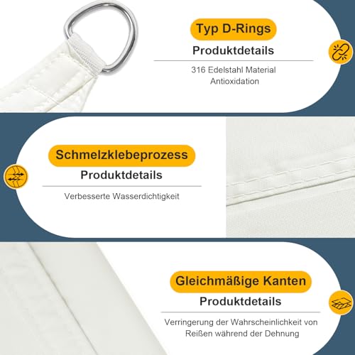COOL AREA Sonnensegel Wasserdicht Rechteckig 4x5m Sonnenschutz 95% UV Schutz Windschutz,Wasserabweisend Segel Geeignet für Außenbereiche wie Garten Balkon Terrasse-Creme – Bild 4