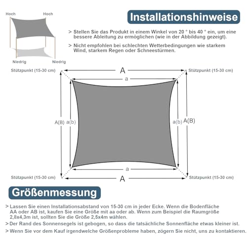COOL AREA Sonnensegel Wasserdicht Rechteckig 4x5m Sonnenschutz 95% UV Schutz Windschutz,Wasserabweisend Segel Geeignet für Außenbereiche wie Garten Balkon Terrasse-Creme – Bild 6