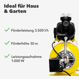 Alternative view of TROTEC Hauswasserwerk TGP 1025 EF – Pumpe mit Vorfilter, Leistung 3500 l/h, 1000 W, Förderhöhe 30 m – Energiesparend, Auto-Restart, Auto-Stop, für Brauchwasserversorgung, Bewässerung, Edelstahl