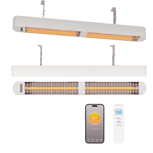 Byecold Infrarotheizung 1500W, Infrarot Heizstrahler mit Fernbedienung & WiFi APP, Wall-Mounted Hanging, Elektroheizung Wand & Deckenmontage, Innen & Außen, Terrasse, Balcony, Garten, Weiß
