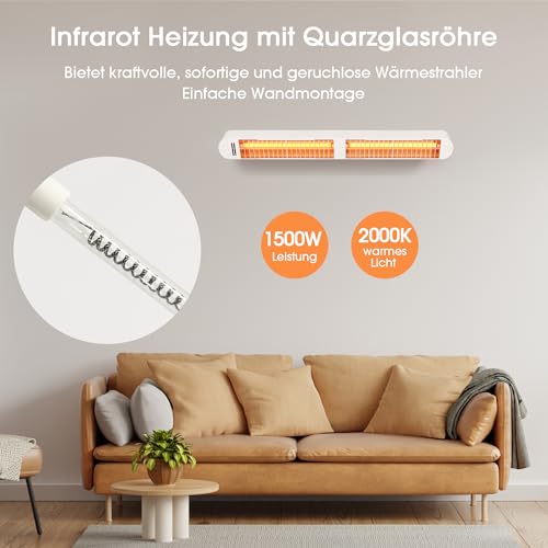 Byecold Infrarotheizung 1500W, Infrarot Heizstrahler mit Fernbedienung & WiFi APP, Wall-Mounted Hanging, Elektroheizung Wand & Deckenmontage, Innen & Außen, Terrasse, Balcony, Garten, Weiß – Bild 3