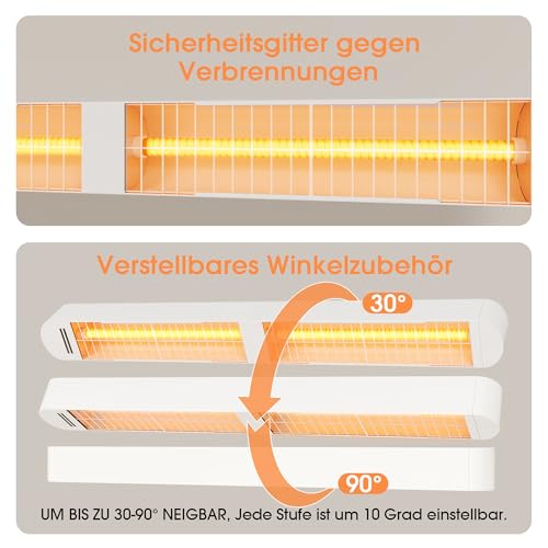 Byecold Infrarotheizung 1500W, Infrarot Heizstrahler mit Fernbedienung & WiFi APP, Wall-Mounted Hanging, Elektroheizung Wand & Deckenmontage, Innen & Außen, Terrasse, Balcony, Garten, Weiß – Bild 4
