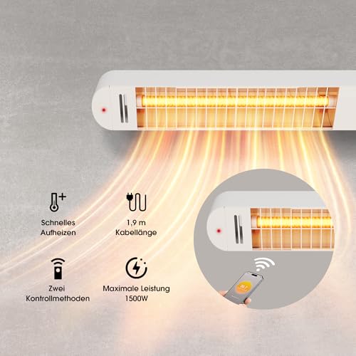 Byecold Infrarotheizung 1500W, Infrarot Heizstrahler mit Fernbedienung & WiFi APP, Wall-Mounted Hanging, Elektroheizung Wand & Deckenmontage, Innen & Außen, Terrasse, Balcony, Garten, Weiß – Bild 6