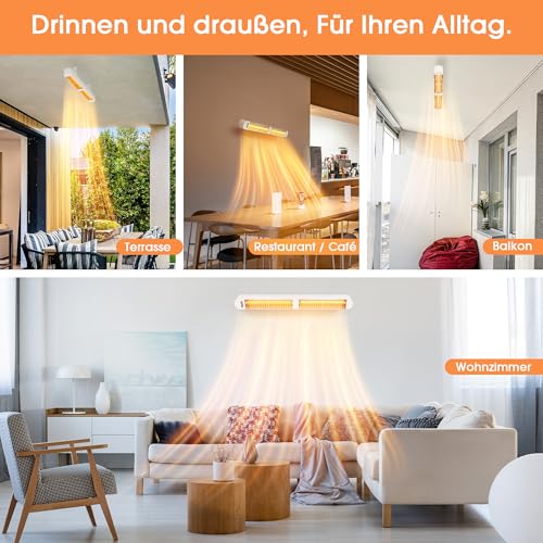 Byecold Infrarotheizung 1500W, Infrarot Heizstrahler mit Fernbedienung & WiFi APP, Wall-Mounted Hanging, Elektroheizung Wand & Deckenmontage, Innen & Außen, Terrasse, Balcony, Garten, Weiß – Bild 8