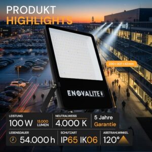 Alternative view of ENOVALITE 2 Stück LED Strahler außen 100W - 4000K Neutralweiß 13000lm IP65 Außenlampe Wand - Outdoor Scheinwerfer für Wege Haus Garten & Hof - Außenleuchte Flutlichstrahler Fluter Spotlight
