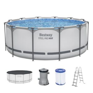 Bestway® Steel Pro MAX™ Aufstellpool Komplett-Set mit Filterpumpe Ø 366 x 122 cm, lichtgrau, rund