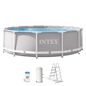 Intex 26716NP – Aufstellpool Prism Frame Rund, Filterpumpe 2006 L/h, Leiter, 8592 L, Stahl und PVC, Grau, 366x99 cm