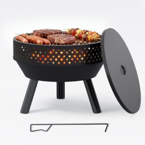 Wakeyard 54.6 cm Outdoor Feuerschale mit Grillrost, Multifunktional Feuerschalen für den Garten mit Wasserdichter Tasche & Poker, Feuerschale für Draußen, Lagerfeuer und Camping, Grillfeuerschale