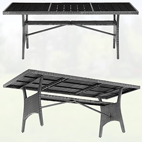Casaria® Polyrattan Gartentisch 190x90x74cm mit Ablage WPC-Tischplatte Höhenverstellbar Holzoptik Wetterfest Garten Terrasse Esstisch Gartenmöbel Grau – Bild 6