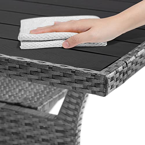 Casaria® Polyrattan Gartentisch 190x90x74cm mit Ablage WPC-Tischplatte Höhenverstellbar Holzoptik Wetterfest Garten Terrasse Esstisch Gartenmöbel Grau – Bild 7