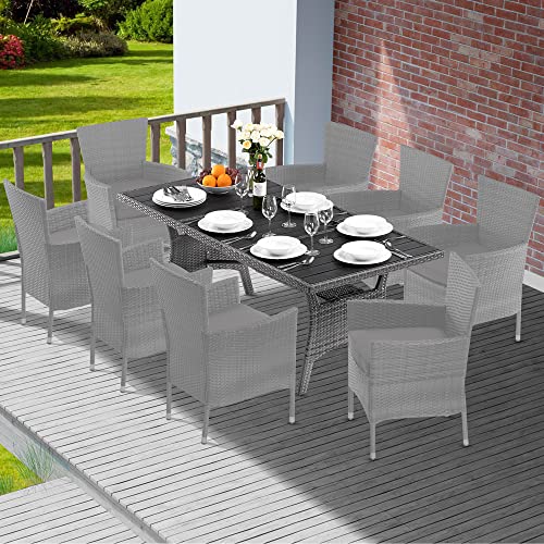 Casaria® Polyrattan Gartentisch 190x90x74cm mit Ablage WPC-Tischplatte Höhenverstellbar Holzoptik Wetterfest Garten Terrasse Esstisch Gartenmöbel Grau – Bild 9