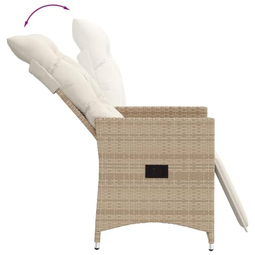vidaXL Gartensessel Verstellbar mit Kissen, Gartenstuhl mit Stahlrahmen, Loungesessel für Außenbereich, Relaxsessel, Beige Poly Rattan – Bild 5