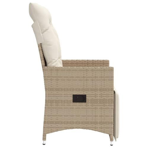 vidaXL Gartensessel Verstellbar mit Kissen, Gartenstuhl mit Stahlrahmen, Loungesessel für Außenbereich, Relaxsessel, Beige Poly Rattan – Bild 9