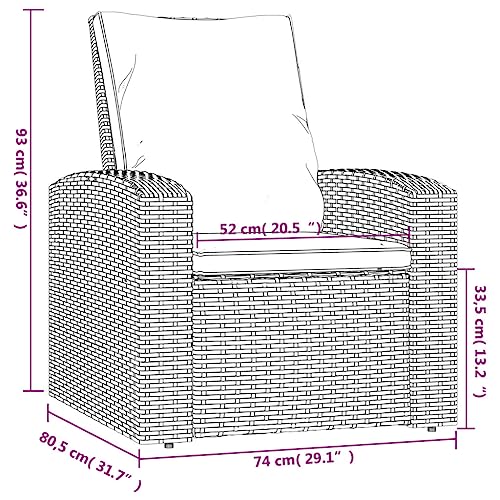 vidaXL Gartensessel Verstellbar, Sessel mit 1 Sitzkissen 1 Rückenkissen, Stuhl für Garten Terrasse, Relaxsessel Gartenmöbel, Grau Poly Rattan – Bild 3