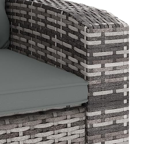 vidaXL Gartensessel Verstellbar, Sessel mit 1 Sitzkissen 1 Rückenkissen, Stuhl für Garten Terrasse, Relaxsessel Gartenmöbel, Grau Poly Rattan – Bild 5