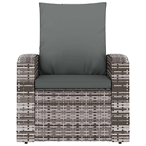 vidaXL Gartensessel Verstellbar, Sessel mit 1 Sitzkissen 1 Rückenkissen, Stuhl für Garten Terrasse, Relaxsessel Gartenmöbel, Grau Poly Rattan – Bild 7