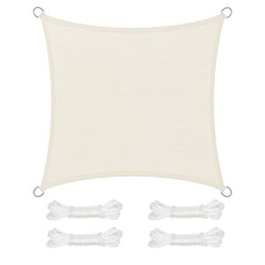 SONGMICS Sonnensegel 5 x 5 m, Sonnenschutz aus HDPE-Gewebe, luftdurchlässig, wasserdurchlässig, für Terrasse, Garten, Balkon, Camping, quadratisch, konkav, 2 m Seile, beige GSS55IV