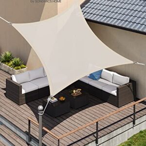 Alternative view of SONGMICS Sonnensegel 5 x 5 m, Sonnenschutz aus HDPE-Gewebe, luftdurchlässig, wasserdurchlässig, für Terrasse, Garten, Balkon, Camping, quadratisch, konkav, 2 m Seile, beige GSS55IV