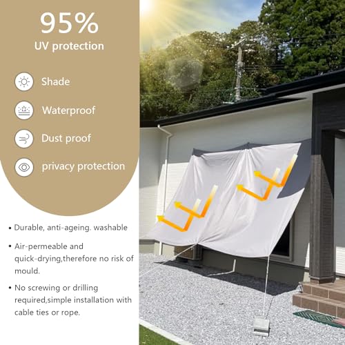 Sonnensegel wasserdicht 3x3M,Sonnenschutz- und Wetterschutz-Markise, UV-Schutz Schattiernetz mit Ösen und Kordel für Garten und Terrasse-Hellgrau – Bild 2