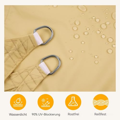 Shade&Beyond Sonnensegel 4x5m Rechteckig Wasserdicht, 95% UV-Schutz PES Polyester inkl Befestigungsseile für Garten Terrasse Balkon, Sand – Bild 3
