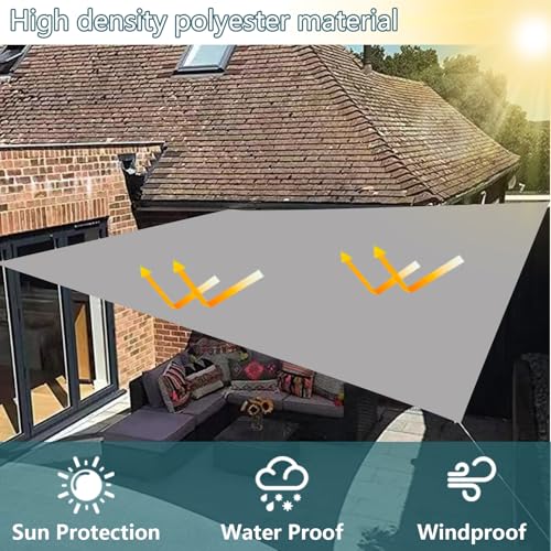 Sonnensegel wasserdicht rechteckig 3x4M, Sonnenschutz Terrasse UV-Schutz, wetterfest, ohne Bohren, 100% Polyester Schattierungsnetz mit Ösen und Seil für Pergola, Hellgrau – Bild 2