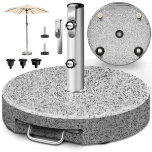 tillvex® Granit Sonnenschirmständer mit Rollen & Teleskopgriff 27 kg Rund | Schirmständer Sonnenschirm mit Edelstahlrohr | Balkonschirmständer für Schirmstöcke 16-48 mm & 250 cm Schirmdurchmesser