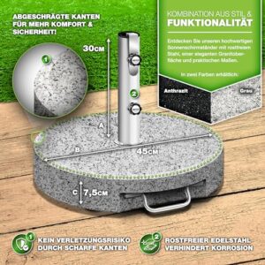 Alternative view of tillvex® Granit Sonnenschirmständer mit Rollen & Teleskopgriff 27 kg Rund | Schirmständer Sonnenschirm mit Edelstahlrohr | Balkonschirmständer für Schirmstöcke 16-48 mm & 250 cm Schirmdurchmesser