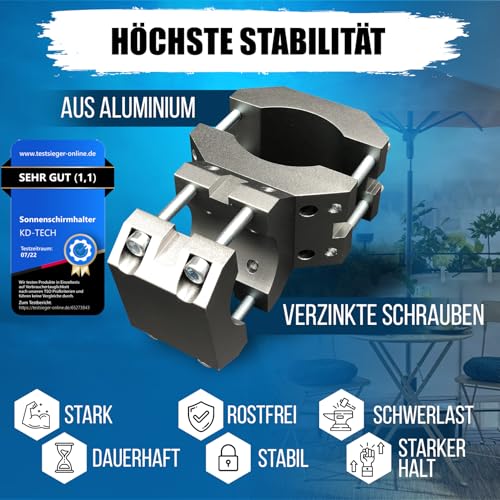 KD-TECH Stabiler Sonnenschirmhalter - Sonnenschirmständer für Balkon und runde, eckige Geländer - sichere Sonnenschirmbefestigung ohne Bohren – Bild 2