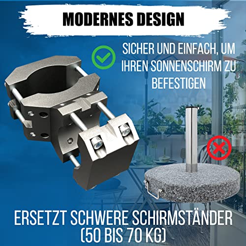 KD-TECH Stabiler Sonnenschirmhalter - Sonnenschirmständer für Balkon und runde, eckige Geländer - sichere Sonnenschirmbefestigung ohne Bohren – Bild 5