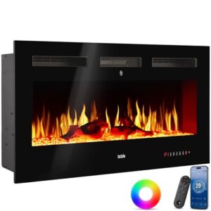 tectake® Elektrokamin Wand, elektrischer Kamin, 2 Heizstufen 900W/1800W, 3D Flammeneffekt, viele Farbeinstellungen, Kamin elektrisch mit Fernbedienung, App Steuerung, Thermostat - 127 x 12 x 43 cm