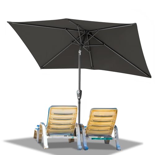 Ollewiellan Sonnenschirm 300 x 200 cm Grau mit Kurbel| Sonnenschirm Rechteckig Ampelschirm Gartenschirm Terrassenschirm Sonnenschutz UV Schutz 50 , Knickbar wasserdicht für Garten, ohne Ständer