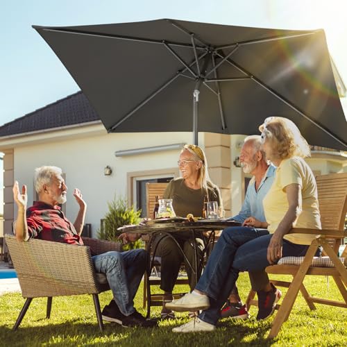 Ollewiellan Sonnenschirm 300 x 200 cm Grau mit Kurbel| Sonnenschirm Rechteckig Ampelschirm Gartenschirm Terrassenschirm Sonnenschutz UV Schutz 50 , Knickbar wasserdicht für Garten, ohne Ständer – Bild 2