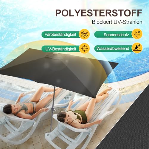 Ollewiellan Sonnenschirm 300 x 200 cm Grau mit Kurbel| Sonnenschirm Rechteckig Ampelschirm Gartenschirm Terrassenschirm Sonnenschutz UV Schutz 50 , Knickbar wasserdicht für Garten, ohne Ständer – Bild 3