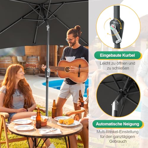 Ollewiellan Sonnenschirm 300 x 200 cm Grau mit Kurbel| Sonnenschirm Rechteckig Ampelschirm Gartenschirm Terrassenschirm Sonnenschutz UV Schutz 50 , Knickbar wasserdicht für Garten, ohne Ständer – Bild 5