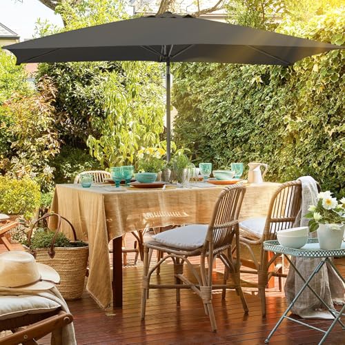 Ollewiellan Sonnenschirm 300 x 200 cm Grau mit Kurbel| Sonnenschirm Rechteckig Ampelschirm Gartenschirm Terrassenschirm Sonnenschutz UV Schutz 50 , Knickbar wasserdicht für Garten, ohne Ständer – Bild 7