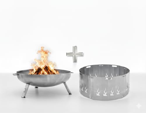Favilla Bombe Basic Feuerschalen-Set 79 cm – Feuerschale aus Stahl mit Funkenschutz Flamme, hitzebeständig & formstabil, Schutz vor Funkenflug, für Garten, Terrasse & Outdoor