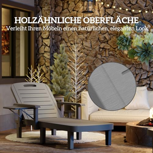 Outsunny 2er Set Sonnenliege Gartenliege mit Seitentisch Holzoptik Liegestuhl mit 5-Fach verstellbare Rückenlehne, wetterfeste Gartenstuhl bis 120 kg belast, für Garten Outdoor Strand, Dunkelgrau – Bild 7