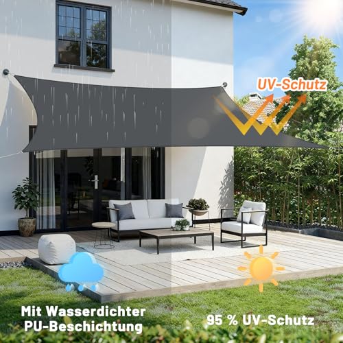 LOVE STORY Sonnensegel Wasserdicht 2.5x5m Rechteckig Segeltuch Sonnenschutz Windschutz PES mit 95% UV-Schutz für Balkon, Garten, Terrasse (Anthrazit) – Bild 3