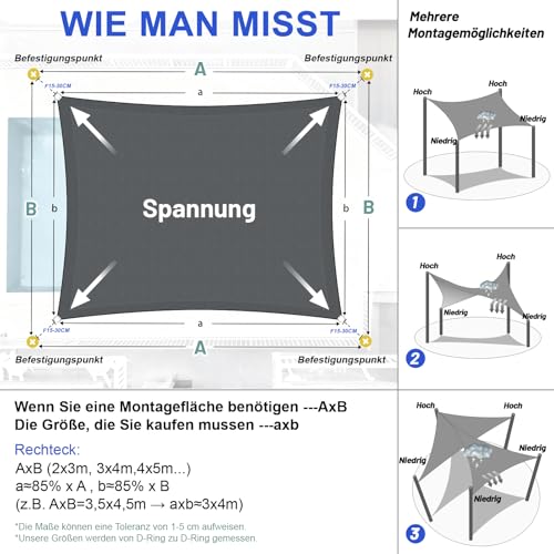 LOVE STORY Sonnensegel Wasserdicht 2.5x5m Rechteckig Segeltuch Sonnenschutz Windschutz PES mit 95% UV-Schutz für Balkon, Garten, Terrasse (Anthrazit) – Bild 5