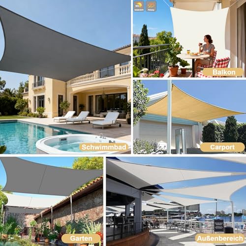 LOVE STORY Sonnensegel Wasserdicht 2.5x5m Rechteckig Segeltuch Sonnenschutz Windschutz PES mit 95% UV-Schutz für Balkon, Garten, Terrasse (Anthrazit) – Bild 6