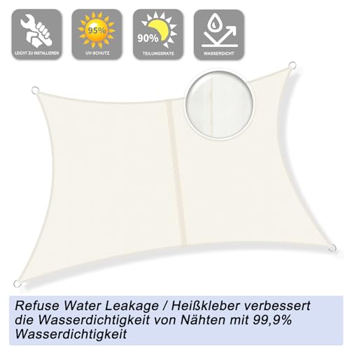 Sunnylaxx 3.5x4.5m Sonnensegel Rechteckig, Wasserdicht Sonnenschutz Sunsegel Color Creme, 95% UV-Schutz,für Außenbereich,Garten – Bild 2