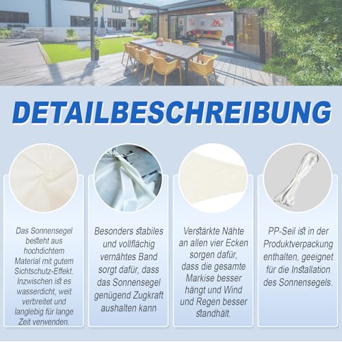 Sunnylaxx 3.5x4.5m Sonnensegel Rechteckig, Wasserdicht Sonnenschutz Sunsegel Color Creme, 95% UV-Schutz,für Außenbereich,Garten – Bild 4
