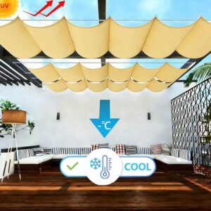 Alternative view of Einziehbare Welle Sonnensegel Nach Maß Wellenmarkise Verstellbar Segeltuch mit Ösen und Kordel Markisenstoff UV-Schutz Sonnenschutz Wasserdicht für Garten Pergola Balkon Terrasse 2x3M Sand
