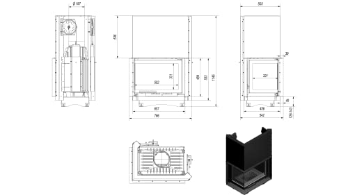 KRATKI Maja Holzkamin Kamin mit Lufteinlass BImSchV 2-konform 8 kW Wärmewirkungsgrad 80% Staubauslass 200 mm Gusseisen Stahl linksseitige Guillotine-Tür 114 x 78 cm – Bild 6
