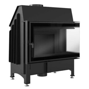 KRATKI Kamineinsatz ZIBI Deco Rechts 11kW - Kaminkassette - Holzkamin - 2.BImSchV 15a B-Vg - Lufteinlass 125mm - Schwarzfarbe Kaminverkleidung - modern Deco-Verglasung - Hersteller KRATKI