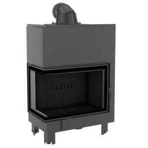 KRATKI MBA Holzkamineinsatz Lufteinlass BImSchV 2 konform 17 kW Staubauslass fi 200 mm Stahl schwarz Thermotec linksseitig gebogenes Glas 150 x 90,5